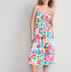 NWT Old Navy Womens 2X Watercolor Summer Dress Pockets Smocked Drawstring